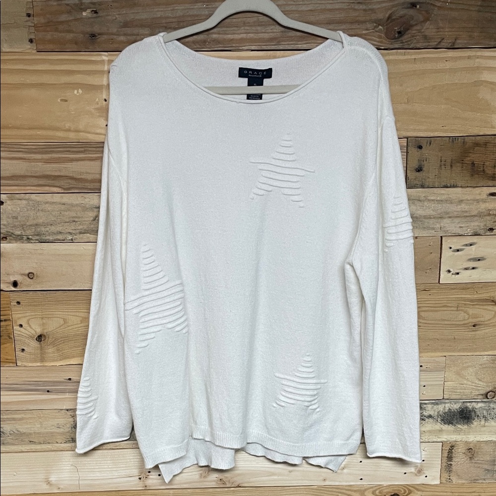 Grace size XL White Super Soft Relaxed Fit Star Crewneck Stretchy Sweater